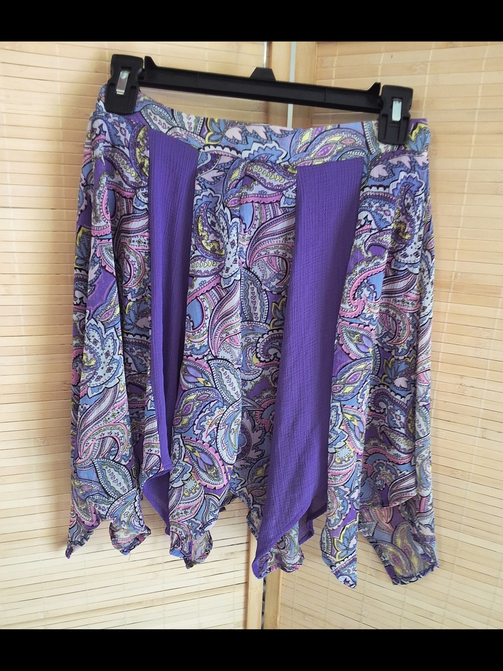 Disney D-Signed Women's Purple Paisley Handkerchief Hem Skirt
